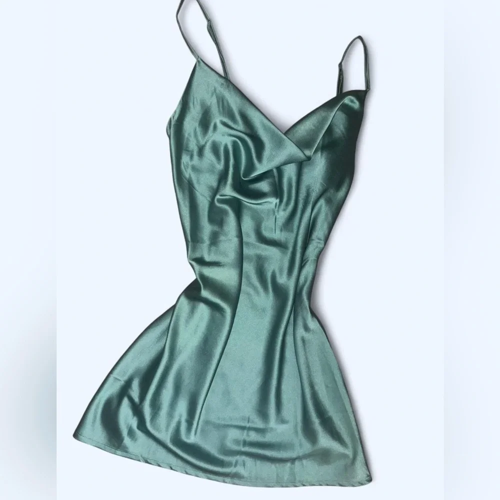 Teal Satin Slip Dress - Picture 1 of 2